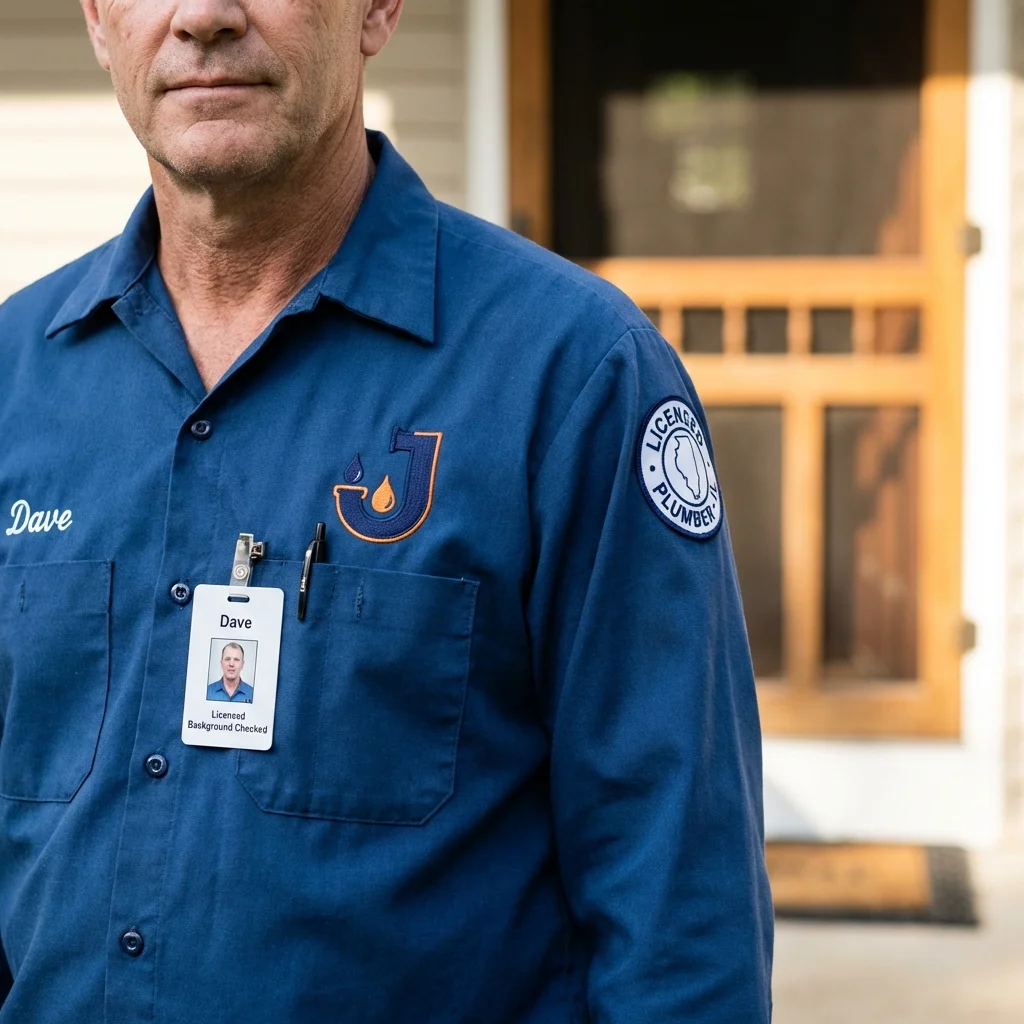 Licensed plumber showing ID badge in Crozet, VA