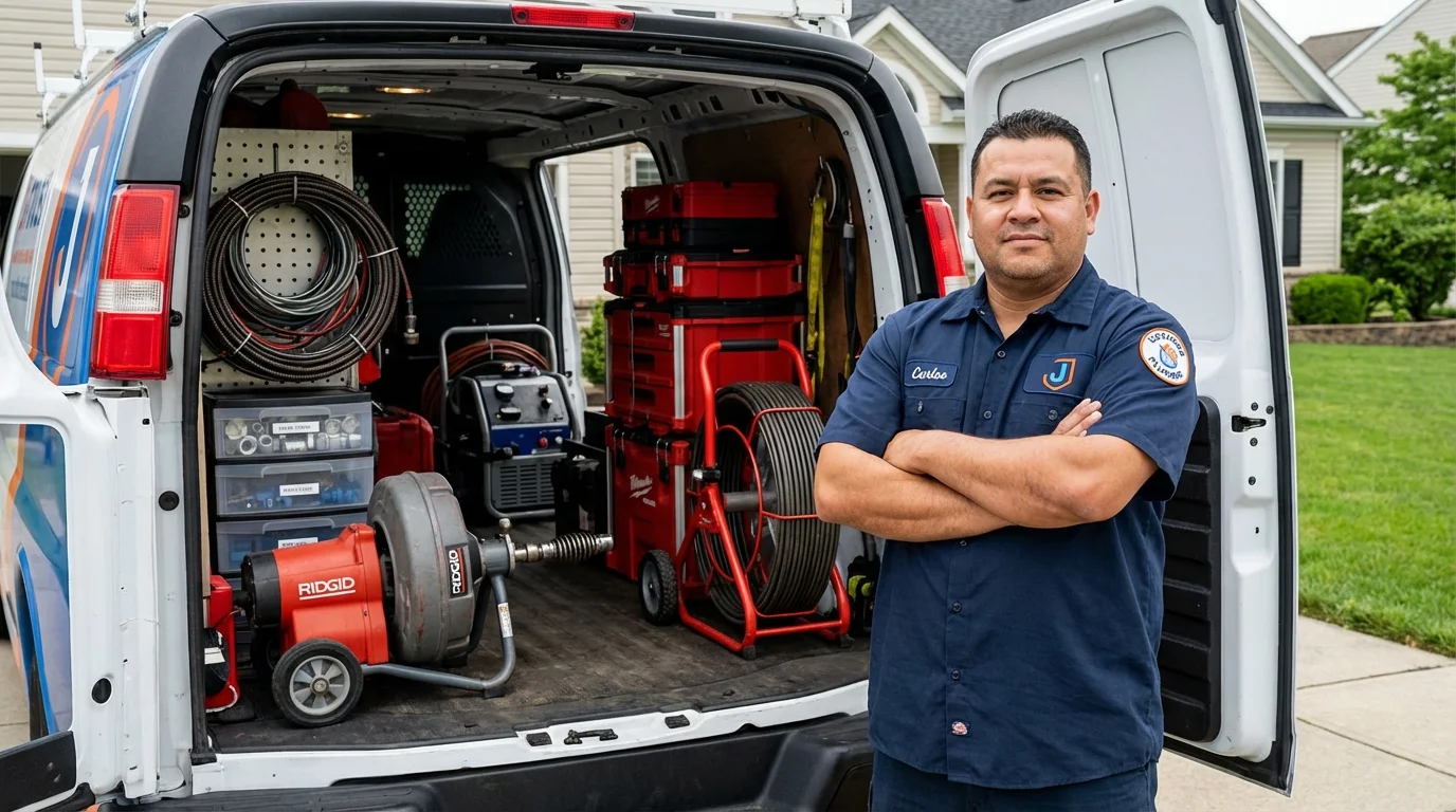Professional drain cleaning equipment and Johns Plumbing LLC plumber in Crozet