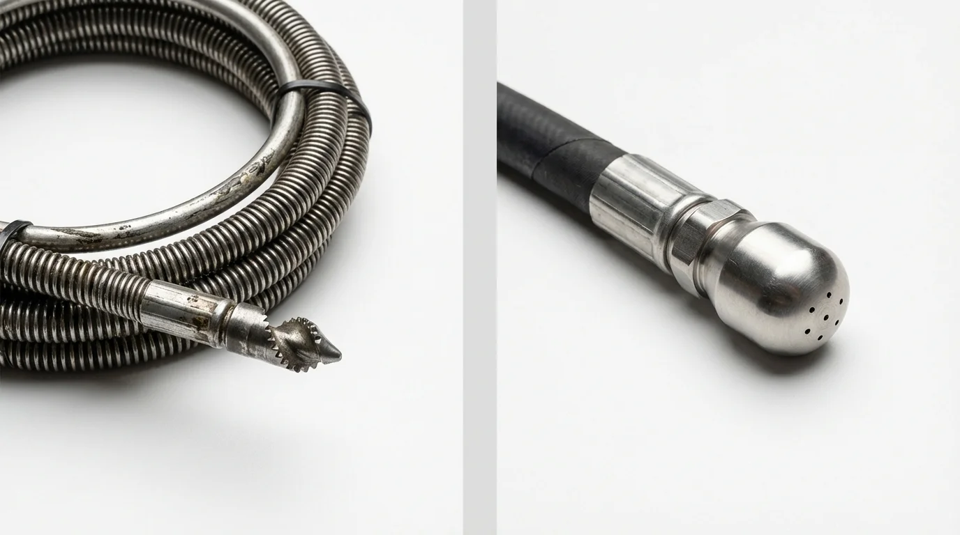 Drain snake cable and hydro jetting nozzle used for drain cleaning in Crozet, VA