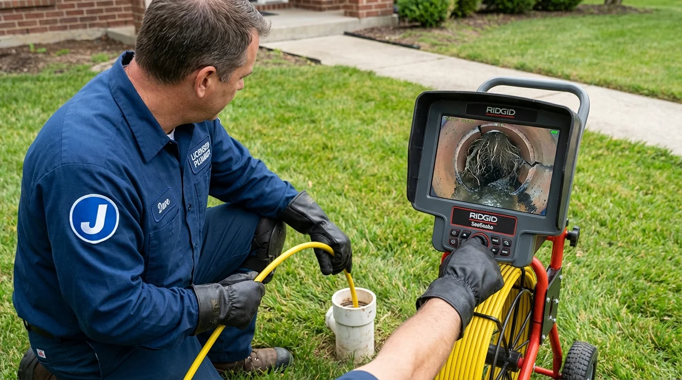 Sewer camera inspection being performed by Johns Plumbing LLC in Crozet