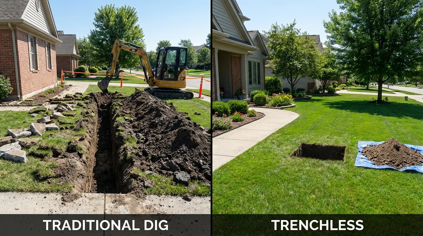 Trenchless sewer repair with minimal yard damage versus traditional excavation in Crozet, VA
